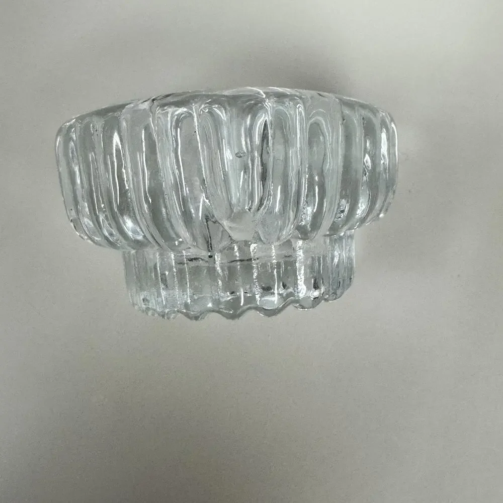 Pair of Heart Shaped Clear Glass Fluted Candle Stick Holders Vintage